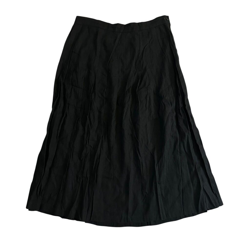 Stanley Blacker Black‎ Linen Rayon Pleated A-Line Lined Midi Skirt Plus Size 16